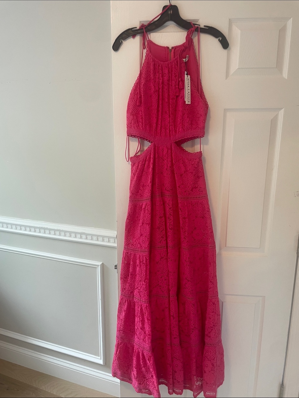 Alice + Olivia Hot Pink Lace Halter Maxi Dress with Cutouts - Picture 4 of 6